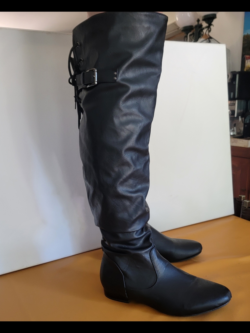 Tall Black Women's Buckle Knee-High Boots